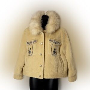 Faux Fur Jacket with Embellished Pockets
